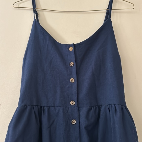 Navy blue sleeveless summer dress with pockets | Size Large - Picture 3 of 10